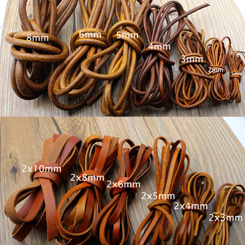 2M 2 3 4 5 6 8 mm Genuine Leather Cord Flat Round Retro Yellow Brown Cow Leather Cords String Rope Bracelet Findings DIY Jewelry ► Photo 1/3