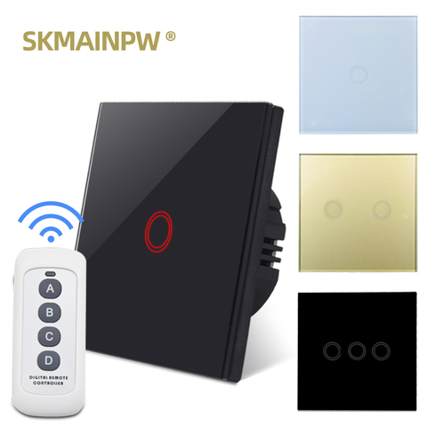 Skmainpw Eu Uk Wireless Switch Remote Control RF433 Golden Black White Crystal Glass Light Wall Touch Switch 1/2/3 Gang ► Photo 1/6