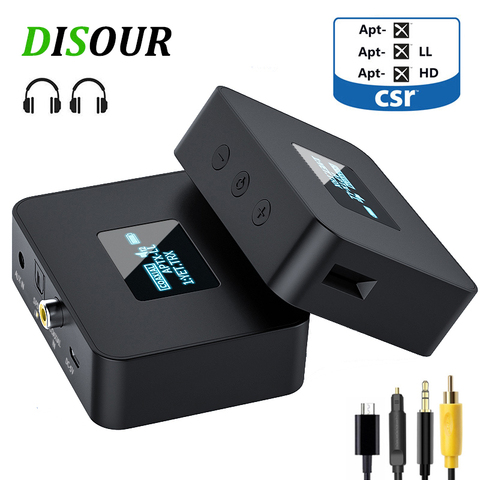 DISOUR CSR 5.0 Bluetooth Audio Transmitter APTX-HD/LL SPDIF Coaxial 3.5mm AUX OLED Display For TV Car Wireless Adapter Dongle ► Photo 1/6