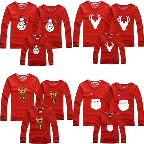 Family Christmas Matching Clothes Full Sleeve Mother Daughter T-shirts Elf Santa Claus Reindeer Elk Print Tees Red Pajamas Top ► Photo 1/6