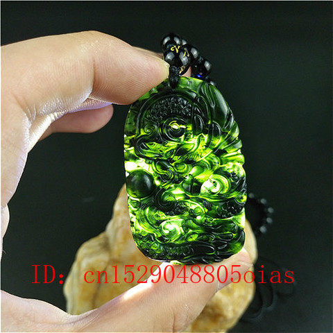 Certified Chinese Natural Black Green Jade Dragon Pendant Beads Necklace Charm Jewelry Obsidian Carved Amulet Gifts for Men ► Photo 1/6