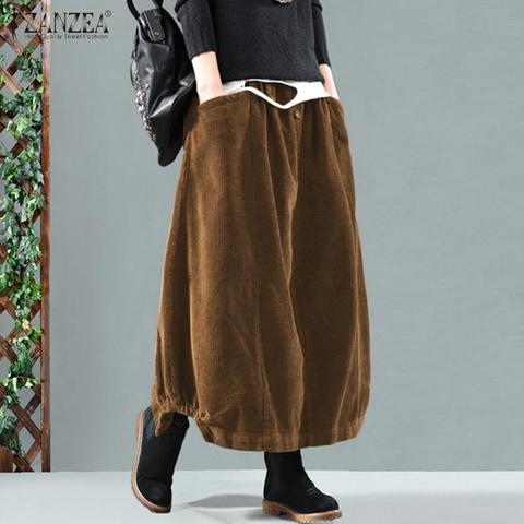 Elegant Women's Corduroy Skirts ZANZEA Spring Casual Sundress Elastic Waist Maxi Vestidos Female Robe Faldas Saia Plus Size 7 ► Photo 1/6