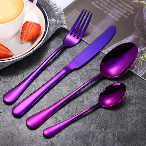 Purple Stainless Steel Cutlery Set  Stainless Steel Dinnerware Set - 4pcs  Cutlery - Aliexpress