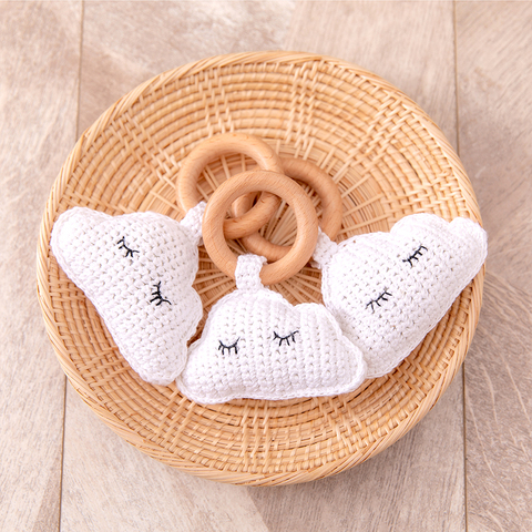 1pc Baby Wooden Rattle Crochet Clouds Gym Play For Kid Mobile Bed Holder Newborn Educational Toys Stroller Baby Infant Crib Toys ► Photo 1/6