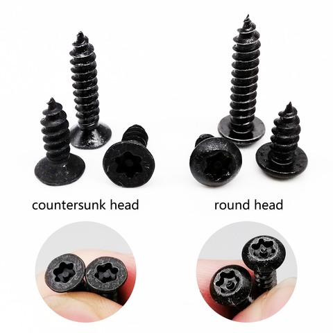 20pc M2.9 M3.9 Black Carbon Steel Six Lobe Torx Round Pan Button Flat Countersunk Head with Pin Security Self-tapping Wood Screw ► Photo 1/6