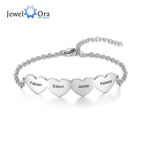 JewelOra Customized 2-5 Hearts Charm Bracelets  for Women Stainless Steel Personalized Engraved Bracelets Custom Jewelry Gifts ► Photo 1/6