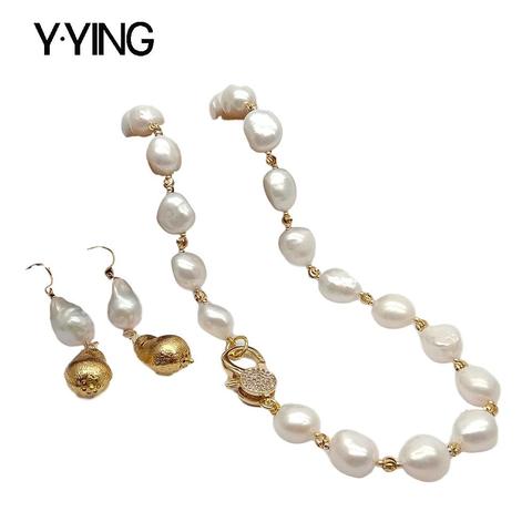 Y.YING naturalFreshwater Cultured White Baroque Pearl Necklace Keshi Pearl Earrings Set luxury style for women ► Photo 1/6