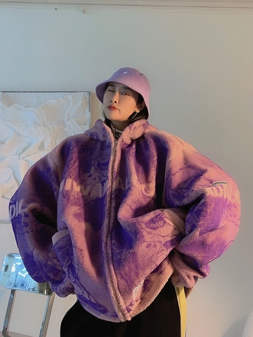 Harajuku tie dyed cashmere coat women over size hip hop winter thickened wool coats ins trend ► Photo 1/5