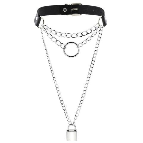 New woman Gothic Lock Chain necklace multilayer Punk choker collar pendant  necklace leather emo Kawaii witch rave jewelry - Price history & Review, AliExpress Seller - HYNHJHM Official Store