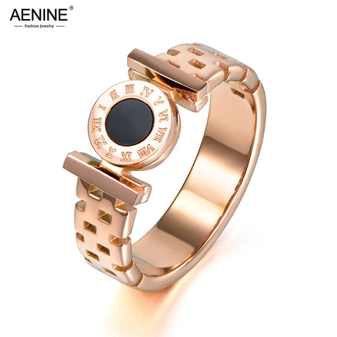 AENINE Original Design Roman Numerals Acrylic Wedding Ring Jewelry For Women Rose Gold Stainless Steel Engagement Rings AR17162 ► Photo 1/5