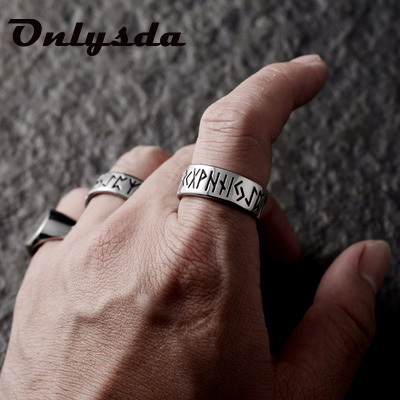 Dropshipping  Stainless steel Odin Norse Viking Amulet Rune MEN Ring Fashion Words RETRO Rings Jewelry Party Gift For Man OSR642 ► Photo 1/6