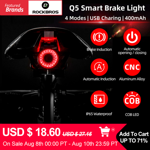 ROCKBROS Bike Smart Light Brake Sensing Bicycle Light luces bicicleta Bike Rear Light Bicycle Accessories Q5 Cycling Taillight ► Photo 1/6