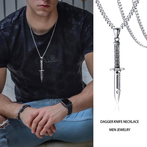 Knife Necklace Dagger Pendant for Men Combat Knife Charm Necklace Military Survival Stainless Steel Jewelry ► Photo 1/6