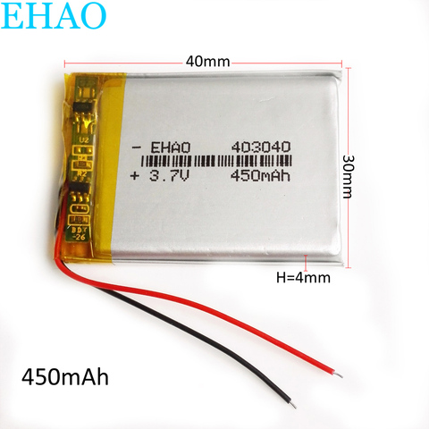 EHAO 403040 3.7V 450mAh Lithium Polymer LiPo Rechargeable Battery For Mp3 DVD E-book bluetooth headset ► Photo 1/6