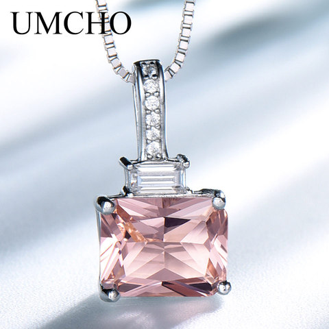 UMCHO Rectangle Nano Morganite Jewelry 925 Sterling Silver Necklace & Pendants For Ladies Christmas Party Gift Fine Jewelry ► Photo 1/6