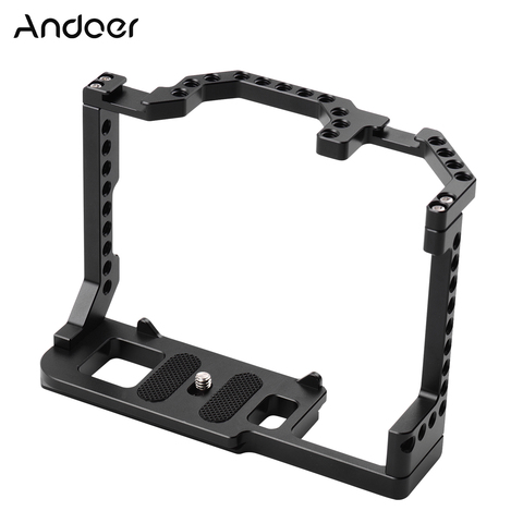 Andoer Camera Cage Aluminum Alloy with Dual Cold Shoe Mount 1/4 Inch Screw Compatible with Canon EOS 90D/80D/70D DSLR Camera ► Photo 1/6