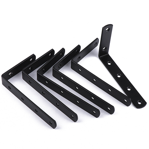 Left steel thickened black L-shaped right angle bracket 90 degree white shelf bracket connector iron angle code hardware ► Photo 1/6