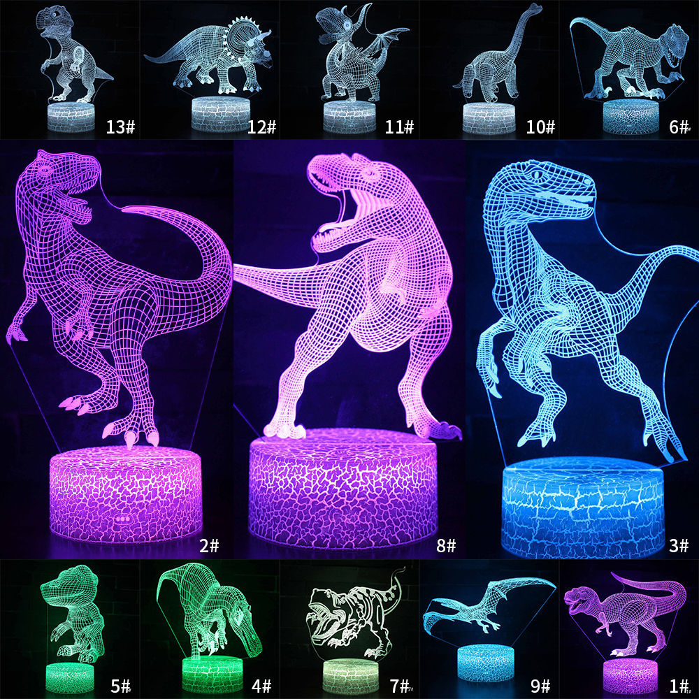 3D Dinosaur LED Night Light 7/16 Colors Table Desk Lamp Kids Chrildren Gift US 