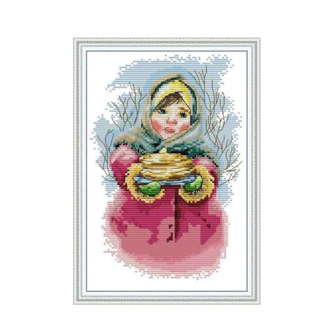 Girl holding food cross stitch kit aida 14ct 11ct count printed canvas stitches embroidery DIY handmade needlework ► Photo 1/1
