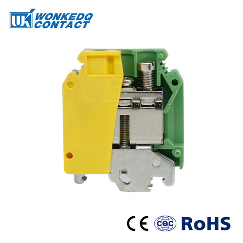 Din Rail Terminal Blocks Ground 10Pcs USLKG-35   Universal Class Connector Screw Terminal USLKG35 ► Photo 1/6