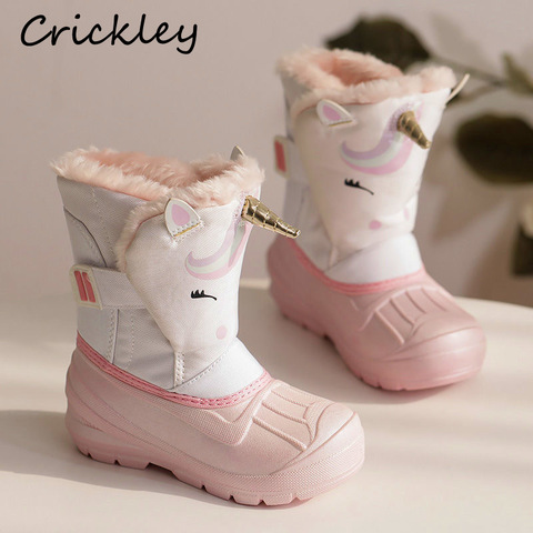 Children Snow Boots Lovely Cartoon Unicorn Pattern Waterproof Kids Boots for Boys Girls Winter Plush Warm Non Slip Toddler Boots ► Photo 1/6