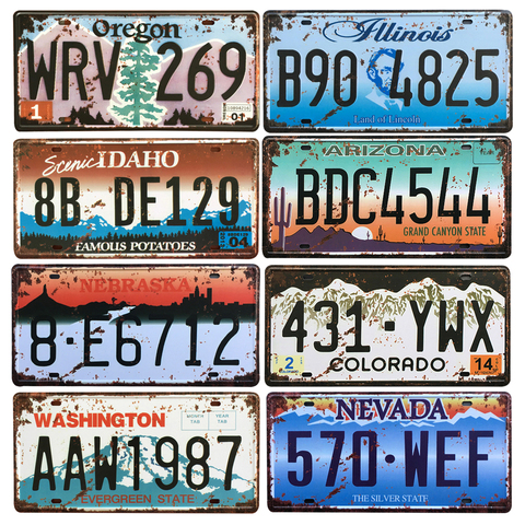 USA Texas New York California Car Number Metal License Plate Decor Wall Vintage Poster Bar Pub Garage Tin Plaques & Signs ► Photo 1/6