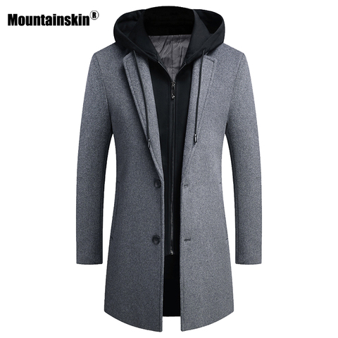 Mountainskin 2022 Men's Hooded Wool Jacket Winter Autumn Mens Long Windproof Wool Coat Casual Thick Slim Fit Jacket Male SA951 ► Photo 1/6