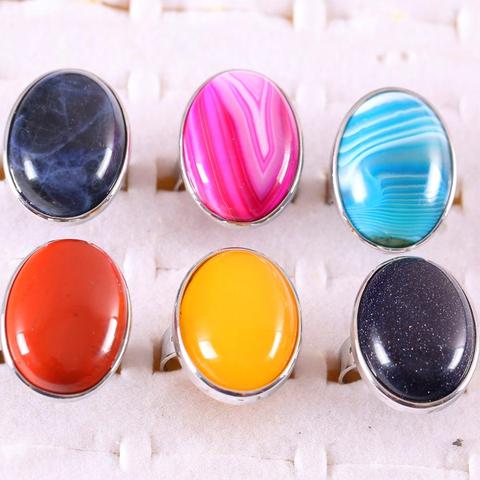 Ring Women Men Natural Stone Finger Ring Oval Beads Adjustable Ring Rhodonite Tiger eye Jades Crystal Onyx Opal Hot Sale ► Photo 1/6