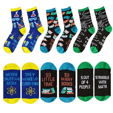 Men Women Novelty Funny Saying Cotton Crew Socks Colorful Books Science Math Pattern Letters Print Contrast Color Hosiery ► Photo 1/6