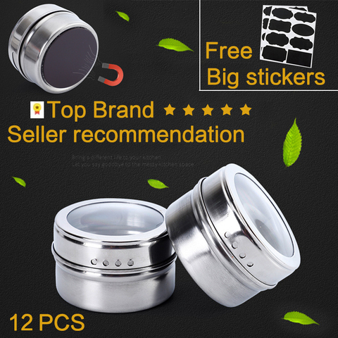 Magnetic Spice Jar stainless steel seasoning pot set household seasoning bottle cup magnetic tank with Stickers kitchen tools ► Photo 1/6