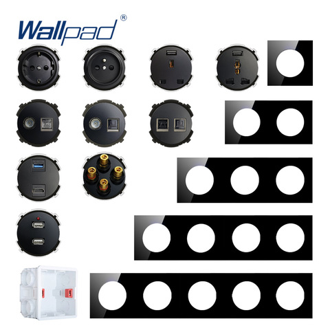 Wallpad DIY Module Black Glass Panel Wall Power Socket Electrical Outlet Function Key Free Combination 1 2 3 4 5 Multiple Frame ► Photo 1/6