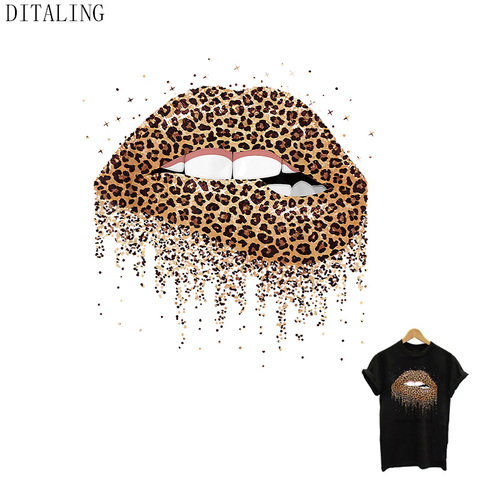 Leopard Print Lips Patches For Clothes Heat Transfer Thermal Stickers DIY Washable T-Shirts Iron On Transfer  Girls Lips Patches ► Photo 1/6