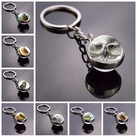 Cute Animals Trinket Owl Pattern Double Side Glass Ball Keychain Yin Yang Owl Pendant Keyring ► Photo 1/6