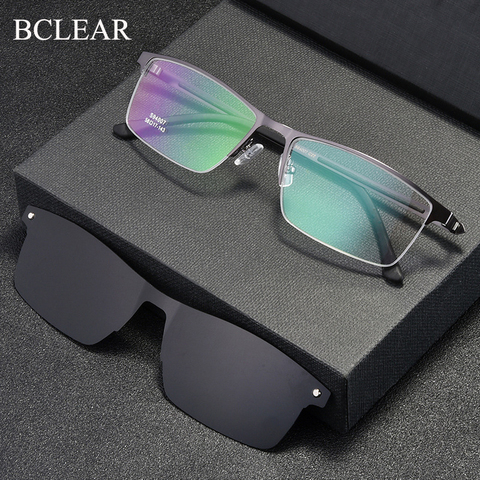 BCLEAR Half Rim Optical Eyeglasses Frame with Magnetic Clip-on Alloy Glasses Optical Prescription Spectacles Eyewear ► Photo 1/6
