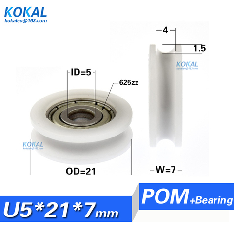 Free Shipping 10pcs 5*21*7 nylon u groove wheel sliding door window roller single bearing wheel BALL BEARING GROOVE WHEEL ► Photo 1/3