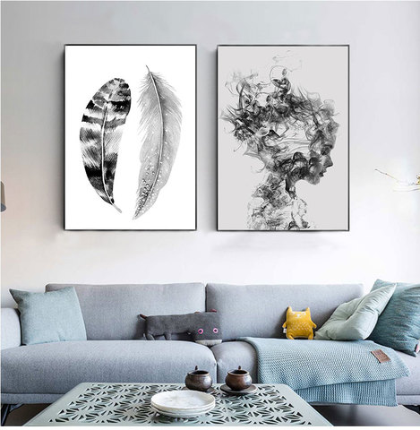 Scandinavian Posters Nordic Poster Black and White Pictures Feather Wall Painting Abstract Art Prints Living Room Wall Decor ► Photo 1/6