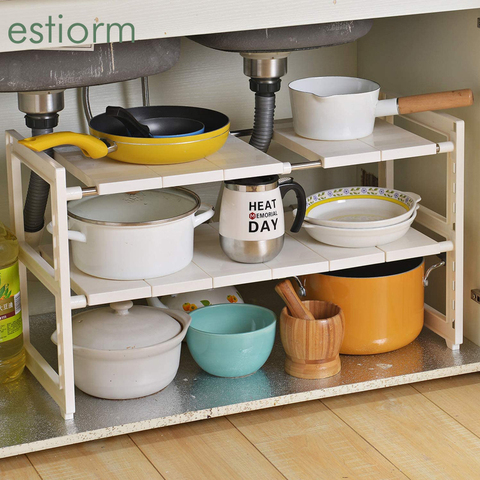 Expandable Under Sink Organizer,2 Tier Kitchen supplies Cabinet Organizer,Pot Pan Spice Rack,Storage Shelf for Kitchen,Bathroom ► Photo 1/6