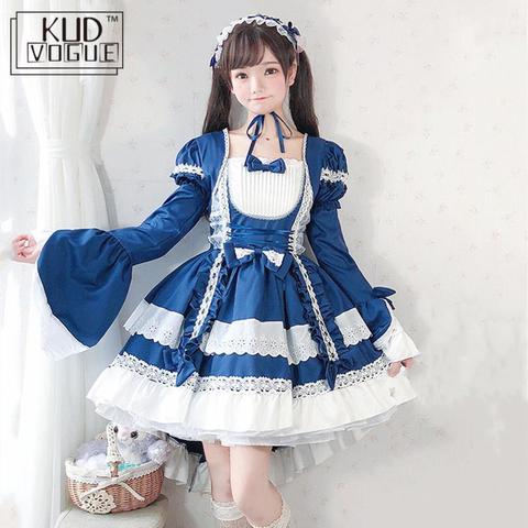 Court Maid Gothic Black Short Sleeve Lace Trim Bowknot Dress Japanese Vintage Women Lolita Kawaii Cosplay Op Princess Dresses ► Photo 1/6