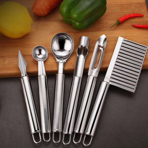 1pcs 6pcs/set Stainless Steel Kitchen Tool Set Fruit Knife Corer Carving Knife Watermelon Digging Ball Spoon Potato Peeler ► Photo 1/6