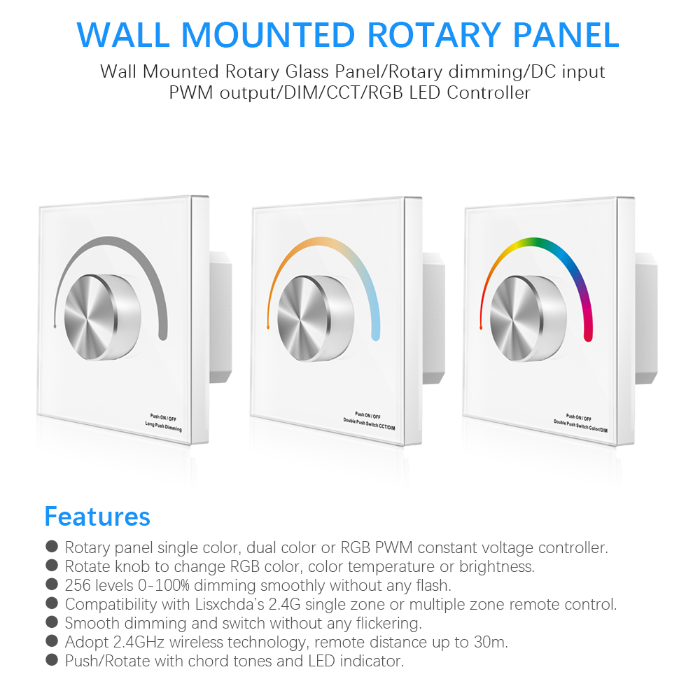 Rotary Single Color Touch Panel Dimmer Wall Mounted LED Dimmer Controller 12V-24V Switch for Dimmable Single Color Light Strips Brightness Control
