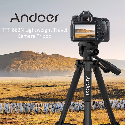 Andoer TTT-663N Tripod 57.5inch Travel Lightweight Camera Tripod for DSLR SLR Camcorder with Carry Bag Phone Clamp Max.Load 3kg ► Photo 1/6