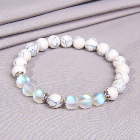 Moonstone Stone Beads Bracelets for Women White Turquoises Bracelets Shiny Prayer Healing Couple Bangles Female Jewelry Gifts ► Photo 1/6