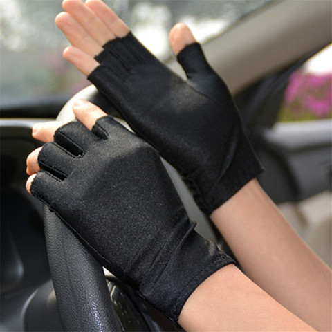 1 Pair Unisex Black PU Leather Fingerless Gloves Solid Female Half