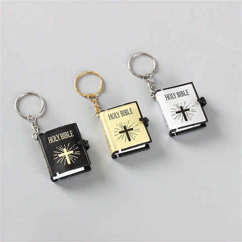 Gold Color Mini Holy Bible Keychain Real Paper Can Read Key Chain Pendant Keyring Fashion Religious Jewelry A865 ► Photo 1/6