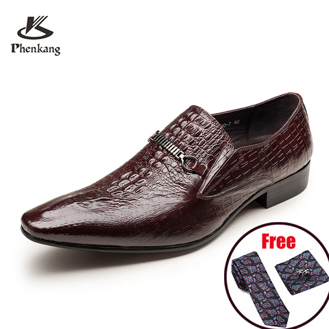 Phenkang Men leather shoes business dress suit shoes men brand Bullock genuine leather black slipon wedding mens shoes 2022 ► Photo 1/6