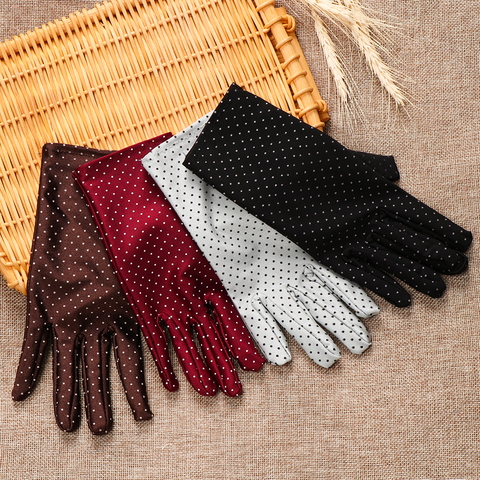 1 Pair New Fashion Sun Protection Wrist Gloves Dot Elastic Mittens Lady Gloves Knitted Fabric Vintage Mittens For Drive Shopping ► Photo 1/6