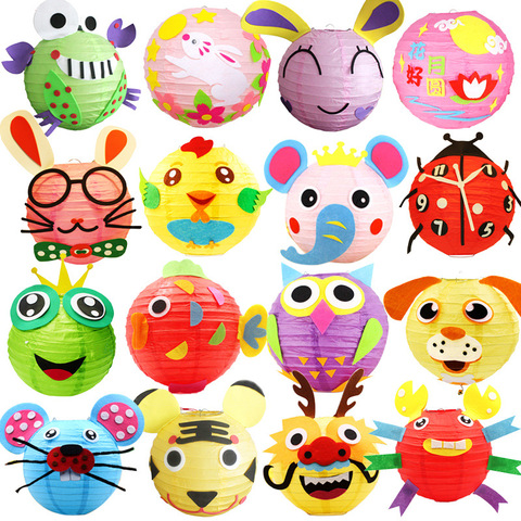 LED 20cm Cartoon Animals Lantern Chinese Round Paper Lantern Child DIY Handcrafts for Birthday Party Wedding Decoration Candle ► Photo 1/6