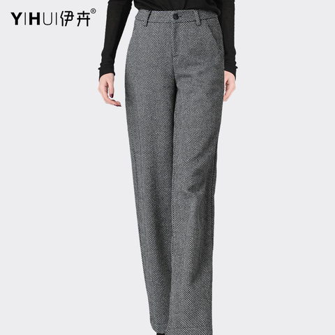 2022 New Winter Women Straight Long Pants Wool Trousers Gray High Waist Loose Casual Plus Size Fashion Office Ladies Suit Pants ► Photo 1/6