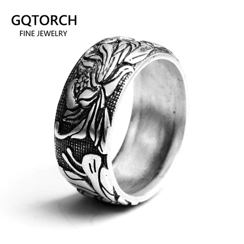 S990 Sterling Silver Ring Vintage Style Rings For Women With Lotus Design Fine Jewelry Bague Femme anel feminino ► Photo 1/5