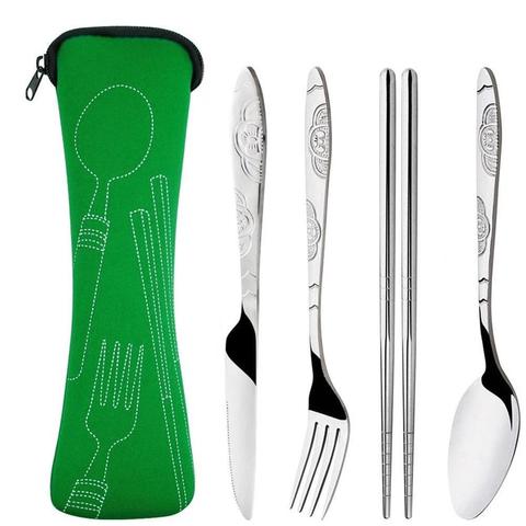 Wholesale Stainless Steel Fork Spoon Chopsticks with Pocket Bag Outdoor Sports Camping Picnic Tableware Cutlery Set Party ► Photo 1/6